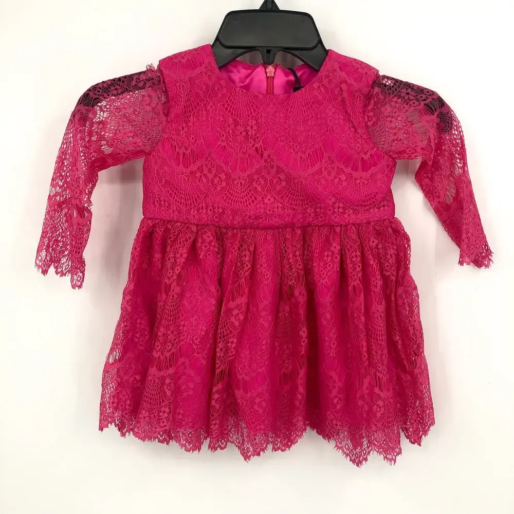 BARDOT Baby Girl Gertrude Lace Dress 12-18 Months Pink Long Sleeve NWT